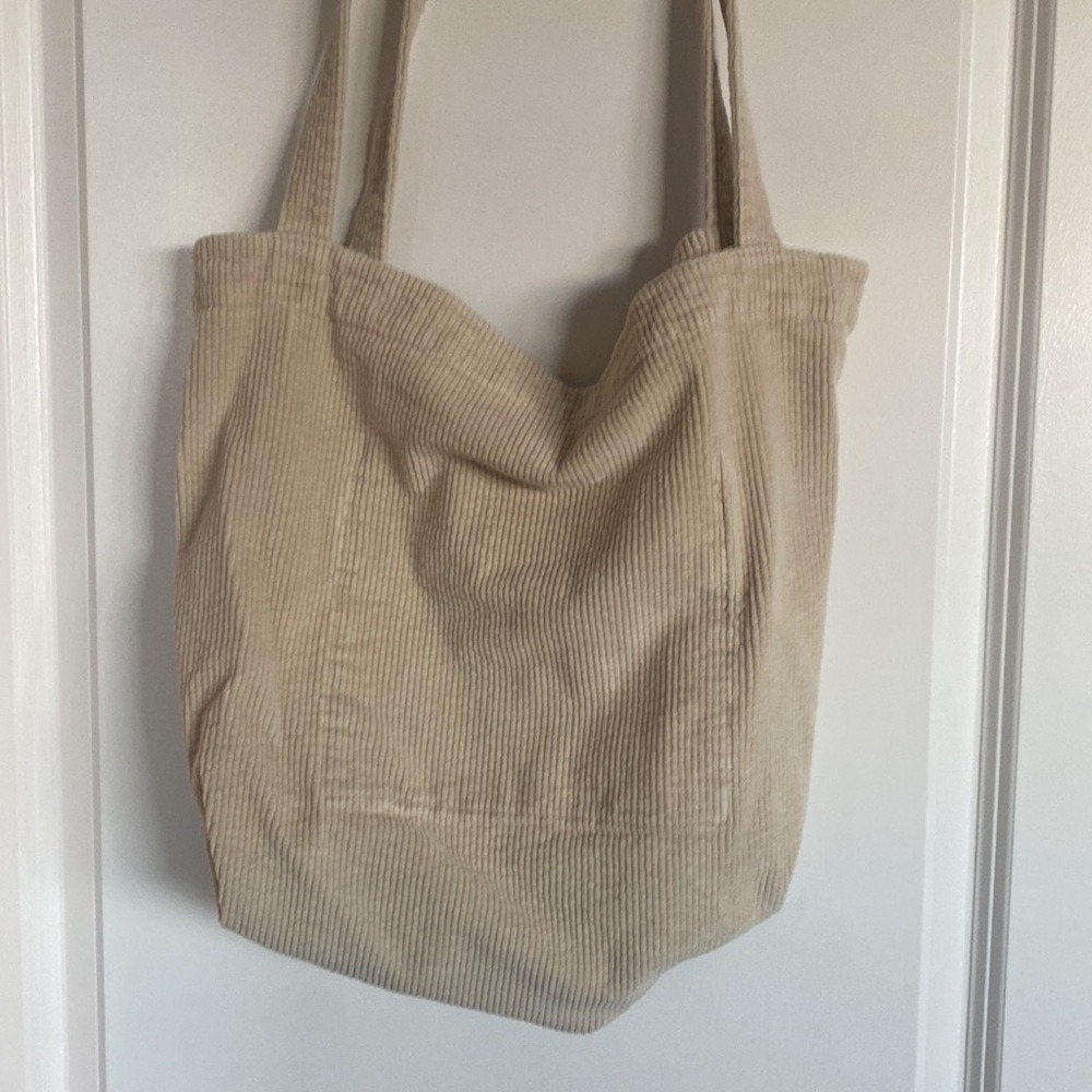 Corduroy Tote Bag Large Beige Slouchy Shoulder Bag with Inner Pocket - Picture 3 of 7